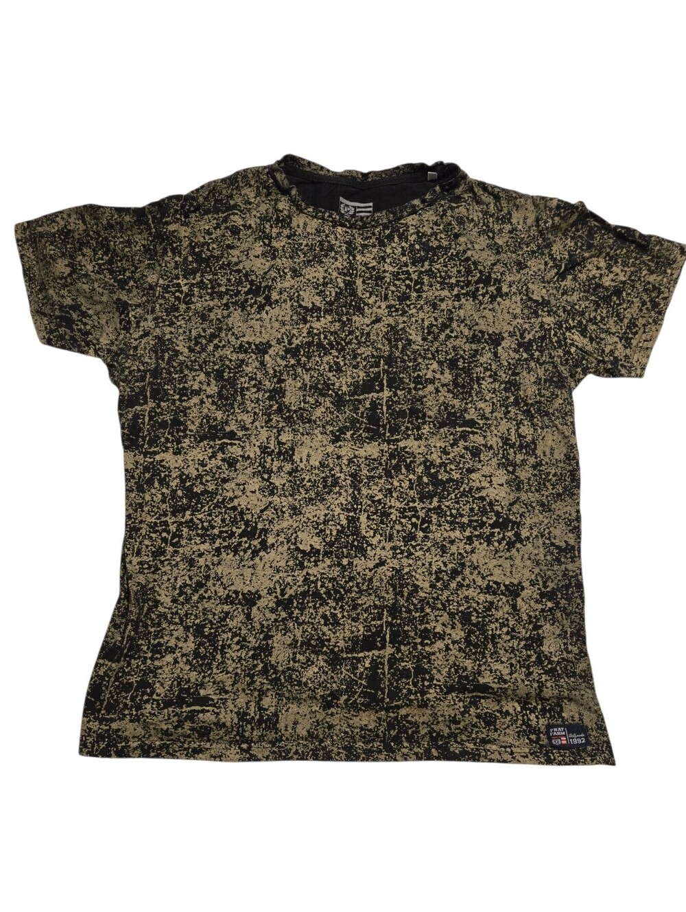 Vtg Phat Farm All Over Print T Shirt Mens Sz L Gold Black Crackle Acid Wash Y2K